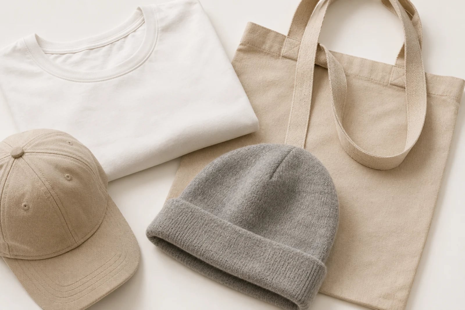 Goodies textile personnalisés : t-shirt, casquette et sac marqués aux couleurs de la marque